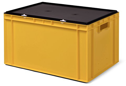 1a-TopStore Transport-Stapelbox/Lagerbehälter, gelb, mit schwarzem Verschlußdeckel, 600x400x320 mm (LxBxH)