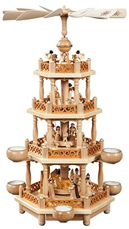 Christmas Pyramid Ore Mountains Richard Glässer Seiffen Birth of Christ, 3 Levels, Natural for Tea Lights, 16703