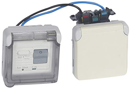 Legrand 069645 Prise Étanche 2P+T à Volet et Éclips Protection + Disjoncteur Différentiel 30ma Plexo Composable IP55, 16A, 250V, Blanc