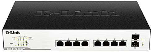 D-Link DGS-1100-10MP Managed Netzwerk-Switch (10 Ports, davon 8 x 10/100/1000 Mbit/s PoE-Ports und 2 x 1000 Mbit/s SFP-Slots)