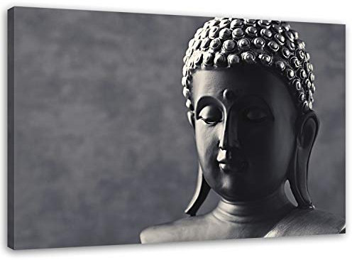 Feeby, Leinwandbild, Bilder, Wand Bild, Wandbilder, Kunstdruck 80x120cm, Buddha, SCHWARZ UND WEIß