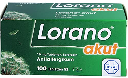 Lorano® akut | 100 Tabletten | Bei allergischem Schnupfen | Loratadin | Lindert Niesen, Juckreiz und tränende Augen, nur 1x täglich, für die ganze Familie ab 2 Jahren