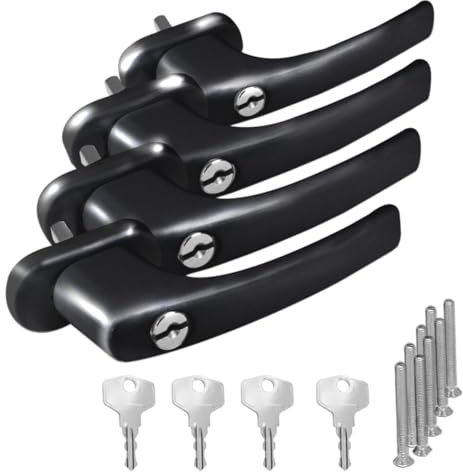 4 x Alu Fenstergriff in Schwarz RAL 9005 abschließbar - Stiftlänge 30mm