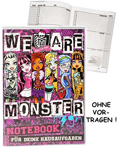 alles-meine.de GmbH Hausaufgabenheft - Monster High - schaurig schräg - für Faule - ohne Vortragen der Stunden ! - Schule - incl. Schutzhülle & bunten Seiten - für Mädchen / ..