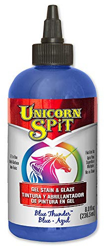 Unicorn SPiT Blue Thunder Gel Stain, Vibrant Water Based Glaze for Wood, Furniture and Craft Projects, Concentrated DIY Art Paint, 236ml