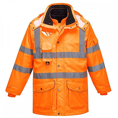 Portwest RT27 7-in-1 Arbeitsjacke 6 Taschen Langarm Baumwolle Reflektierend | Orange, 3XL, EN ISO 20471 Klasse 3, EN 342, 300D Oxford Atmungsaktiv Wasserdicht, Abnehmbare Ärmel, Stehkragen, Verkehr