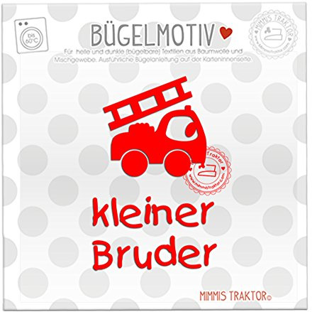 Bügelbild kleiner Bruder mit Feuerwehrauto ROT Flockfolie Aufbügler Applikationen Bügelsticker für Stoffe Textilien Kinder zum Aufbügeln Flicken