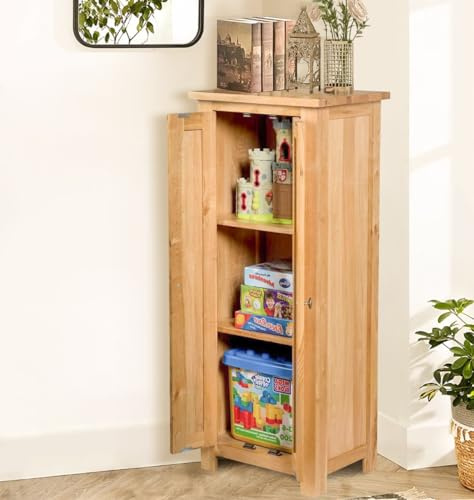 Hallowood Furniture Waverly Oak Small Wooden Cupboard with 2 Door and Shelf | Narrow Storage Unit with 2 Adjustable Shelves, Wooden Book Cabinet, Oak Furniture, Home Kitchen, Office or Hallway Cabinets
