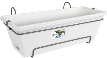 elho Barcelona All-in-1 50cm Balkonkasten - Weiss | L 27.5 x B 49.5 x H 18.5 cm | Integrierter Untersetzer | für den Außenbereich | 100% recyceltes Plastik
