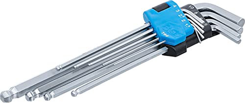 BGS 790 | Winkelschlüssel-Satz | 9-tlg. | extra lang | Innensechskant / Innensechskant mit Kugelkopf 1,5 - 10 mm | inkl. Klapphalter