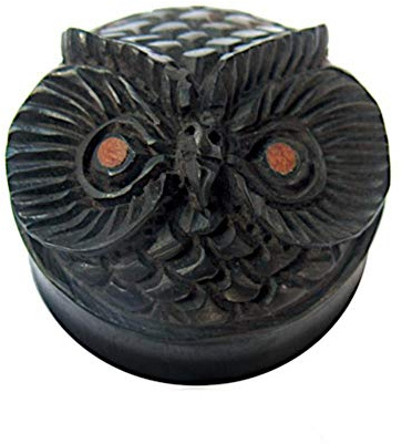 CHICNET Damen Herren Plug Flesh Tunnel Ohr Piercing Dehner aus Holz, schwarz, Eule mit braunen Augen, handgeschnitzt, plastisch, Double Flared, 8mm bis 16mm