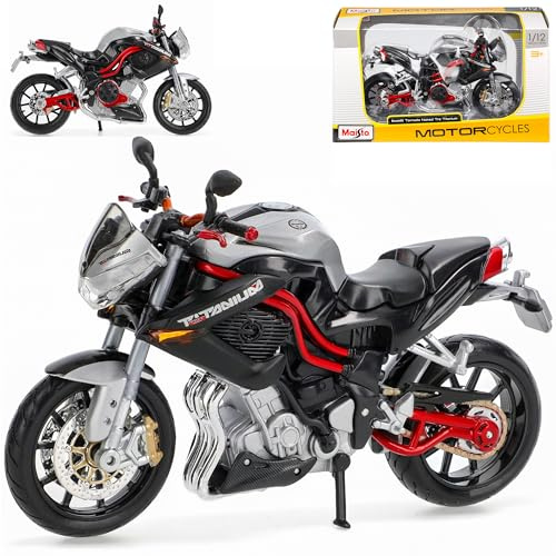 Maisto Benelli Tornado Naked TRE R160 Titanium Silber Schwarz 1/12 Modell Motorrad mit individiuellem Wunschkennzeichen