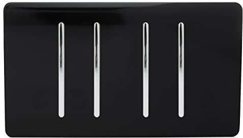 Trendi ART-SS44BK 4-Gang-2-Wege, 240 V, schraubenlose, erhöhte Vorderseite, Doppelplatte, Kunststoff, künstlerisch, modern, glänzend, 10 A, Chrom, Wippschalter, quad, elektrisch, Klavierschwarz