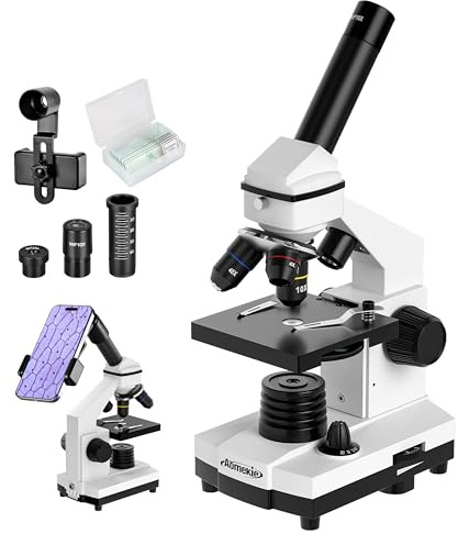 Aomekie Biological Microscopes for Students 40X-2000X Professional Monocular Microscope with Top and Bottom LED Light Mobile Holder Slides Science Experiments for Kids