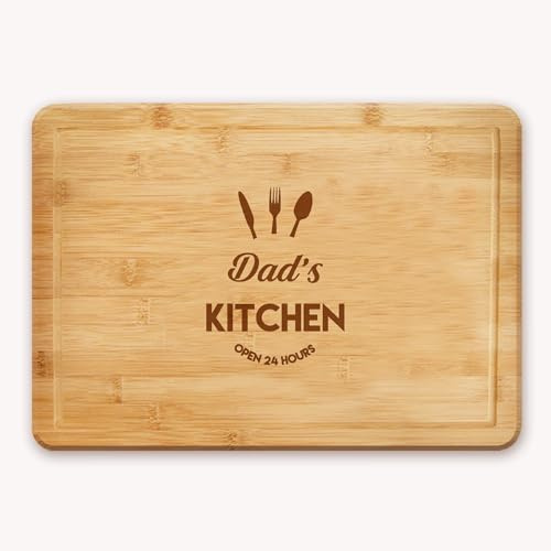 Laser Engraved Chopping Board | Cheese Board | Cutting Board with The Wording Dad's Kitchen Open 24 Hours