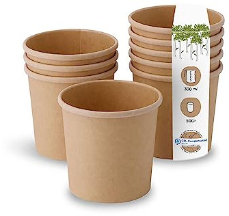 BIOZOYG Bio Pappbecher - Kompostierbare Becher, Suppen- & Eisbecher, 300 ml, braun, biologisch abbaubar, 500 Stück