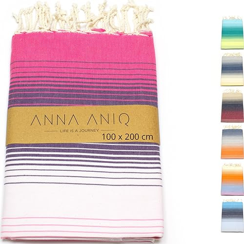 ANNA ANIQ Hamamtuch groß 100x200 cm Reise Strandtuch XXL Saunatuch Damen - 100% Baumwolle Fouta Pestemal Stranddecke Saunakilt Saunahandtuch Herren Badetuch Pareo Strandhandtuch (Rosa schattiert)