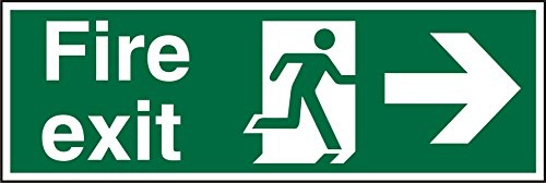 Stewart Superior SP121PVC - Cartel de salida de incendios (PVC, 450 x 150 mm), diseño con flecha, silueta y texto Fire exit