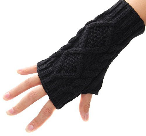 Butterme Winter Handgefertigt Gestrickte Fingerlose Armstulpen Warm Strick Handschuhe Pulswärmer Handstulpen Armwärmer Stulpen für Damen Mädchen Schwarz