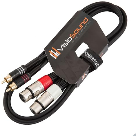 2x Female XLR to 2x RCA Phono Plug Twin Lead Audio Signal Patch Cable 1.5m | Noiseless OFC Twin Audio, Signal, FX, Mixer, Patch Cable for Stage & Studio