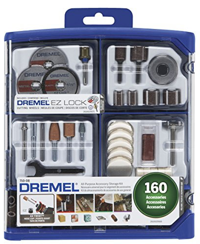 Dremel Rotary Tool Accessory Kit- 710-08- 160 Accessories- EZ Lock Technology- 1/8 inch Shank- Cutting Bits, Polishing Wheel and Compound, Sanding Disc and Drum, Carving, Sharpening, and Engraving