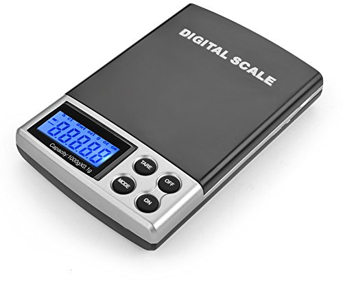 Flexzion Digitale Taschenwaage Schmuck Gold Silber Münzen Edelsteine Gewichtswaage Wiegewerkzeug Mini-Größe 1000 g x 0,1 g Hochpräzise LCD-Anzeige Tragbar mit Schutzhülle