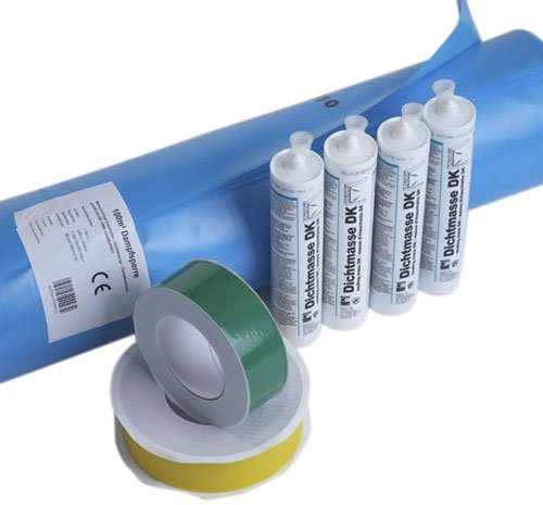 100m² Dampfsperrset PE200 200µ Dampfsperrfolie Klebebänder Klebedichtmassen Dach [4m x 25m / 60mm] Dachabdichtung Dampfsperre Dampfbremse Dachfolie Dach abdichten Set Abdichtset