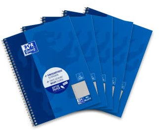Oxford Collegeblock A5 kariert mit Rand links, 80 Blatt, blau, 5 Stück