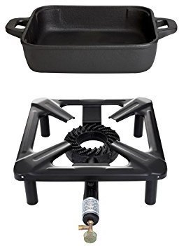 PaellaWorld Paella World International Kit de réchaud à gaz réchaud avec poêle en Fonte rectangulaire, Multicolore, 2 pièces