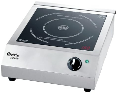 Bartscher Induktionskocher IK 35SK – 1 Kochstelle, 3,5 kW, SCHOTT CERAN®, Edelstahl, für Gastronomie, 10 Temperaturstufen, silber/schwarz