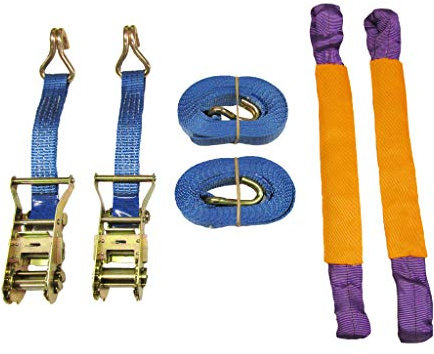 x2 35MM 4M Ratchet Recovery Straps Round Slings - Alloy Wheel Tie Down Trailer Kit