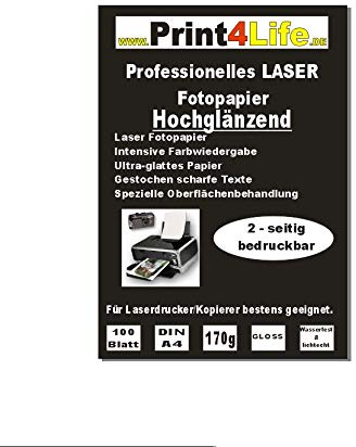 P4L – 100 Blatt DIN A4 170g/m² BEIDSEITIG hochglänzendes Fotopapier (High Glossy)für Laserdrucker/Kopierer