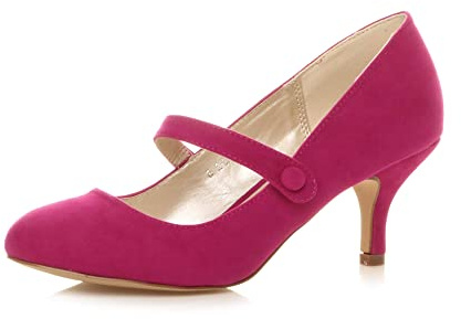 AJVANI Womens Ladies Low mid Heel Mary Jane Strap Work Party Court Shoes Pumps Size