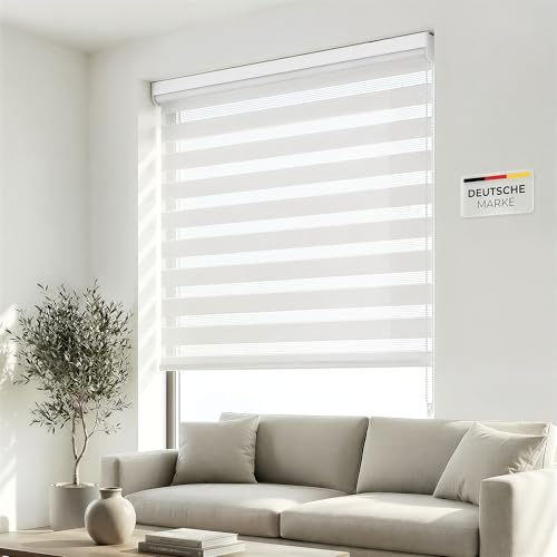 Victoria M. Doppelrollo für Fenster & Türen Duo-Rollo Lichtdurchlässig & Verdunkelnd mit Kettenzug Wand- o. Deckenmontage, 95 x 230cm, Weiss