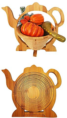 CleanPrince Schale 30 x 30 cm Teekanne Kaffeekanne Faltkorb Holzkorb Korb Obstkorb Obstschale Holz Obstteller, auch als Untersetzer verwendbar, Osterkorb Osternest