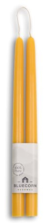 Bluecorn Beeswax Taper Candles, 12 Inch Raw Yellow, 2 Count