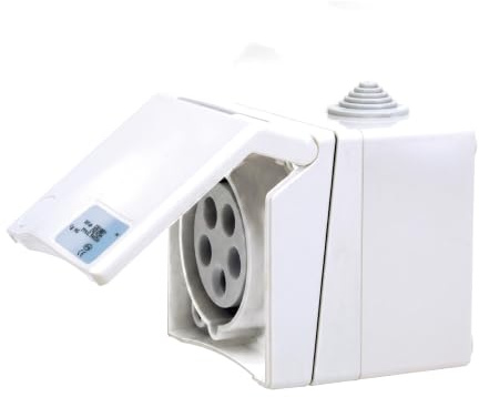 SIROX CEE-Aufputzsteckdose 5-polig 400 V / 16 A 6 h IP44 – Wandsteckdose Drehstrom 3P+N+PE, verkehrsweiß RAL 9016, durchschleifbare Schraubklemmen, Beschriftungsfeld