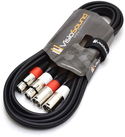 2x Male to 2x Female XLR Balanced Microphone Cable Twin Lead (Black, 3m) | Noiseless OFC Balanced Microphone, Signal, Audio, Patch Cable / 5 Colours