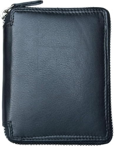 Kabana FLW Portefeuille Homme Métal Zippé Cuir Noir Grand Modèle, Noir, Taille Unique, Pliage en Trois Parties