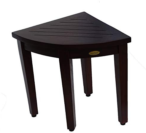DecoTeak Snazzy Corner Brown Waterproof Teak Wood Shower Bench Stool Seat Chair for Inside Shower Provides Safety, Storage, and Organization for Bathroom Accessories