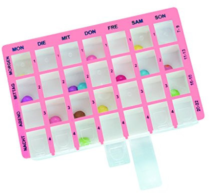 Sani-Alt Pillendose 7-Tage, Rosa - Pillenbox mit 28 Fächern