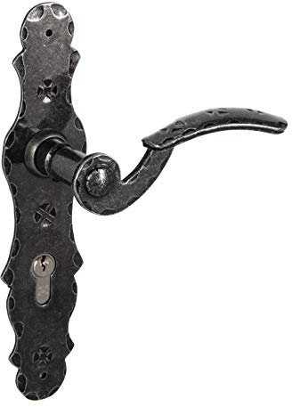 Gedotec Plaque Longue Poignee de Porte | BERN | Cylindre PZ 72 mm | 1 Pièce Poignée - Ferrure de porte antique poignée de porte | Fer Forgé Noir | Garniture à béquilles pour portes intérieures