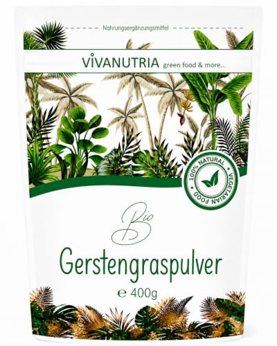 VivaNutria Bio Gerstengras Pulver 400g I BIO Gerstengraspulver aus jungen Gräsern I biologischer Anbau I ohne Zusätze I Rohkostqualität I 80-Tages-Packung I vegan