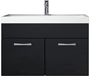 Badezimmer Badmöbel Set Paso 01 80cm Waschbecken Hochglanz Schwarz Fronten - Unterschrank Schrank Waschbecken Waschtisch