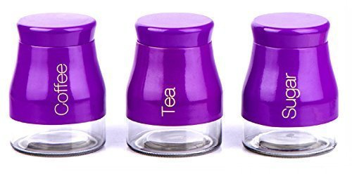 Gr8 Home SET OF 3 KITCHEN STORAGE CANISTERS TEA COFFEE SUGAR JARS POTS CONTAINERS CADDY SET (PURPLE)