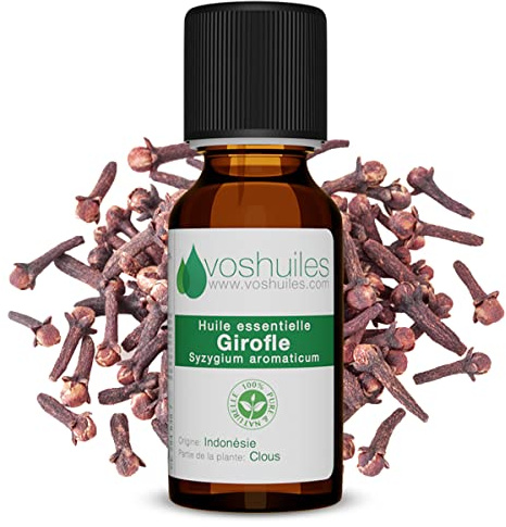 VOSHUILES - Huile Essentielle Chaud et Épicé 20ml - Girofle 100% Pure et Naturelle HEBBD - Utilisation en Massage avec Huile Végétale - Parfum Chaud et Épicé