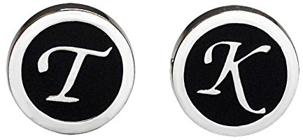 Monogramm Manschettenknöpfe Buchstaben: F, G, I, K, L, O, S, T, U, V schwarz silbern rund OUTLET Sie können 2 verschiedene Buchstaben wählen!
