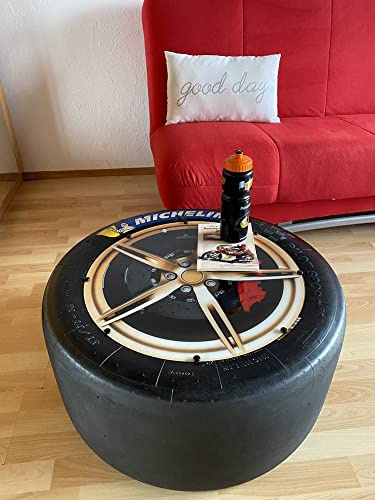 Race Tire Art Geschenke für Männer, Racing Rennreifen Deko/Beistell-Tisch Motiv-Felge mit Carbonbremse, Motorsportgeschenk