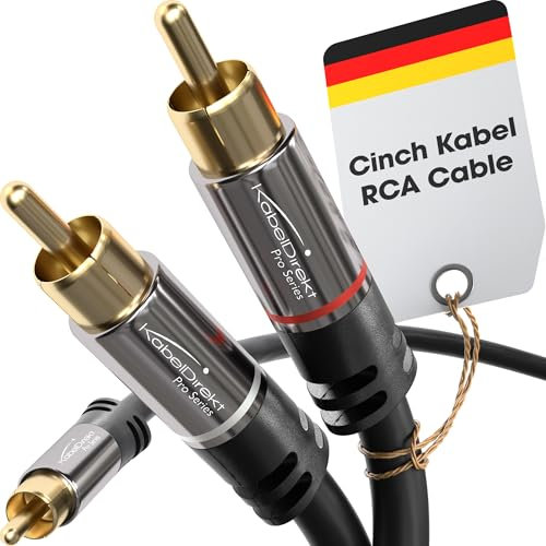 KabelDirekt – 10m – Cinch-Y-Kabel, 1 auf 2 Cinch, Stereo-Audiokabel (Koax-Kabel, RCA-Stecker, Analog/Digital, Adapter für Subwoofer/Verstärker/HiFi und Heimkino/Receiver, Schwarz)