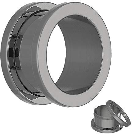 Treuheld® Titan Flesh Tunnel 10mm - Silber - reines G23 Titanium - Schraubverschluss mit Gewinde - Damen und Herren Ohr Plug zum Schrauben